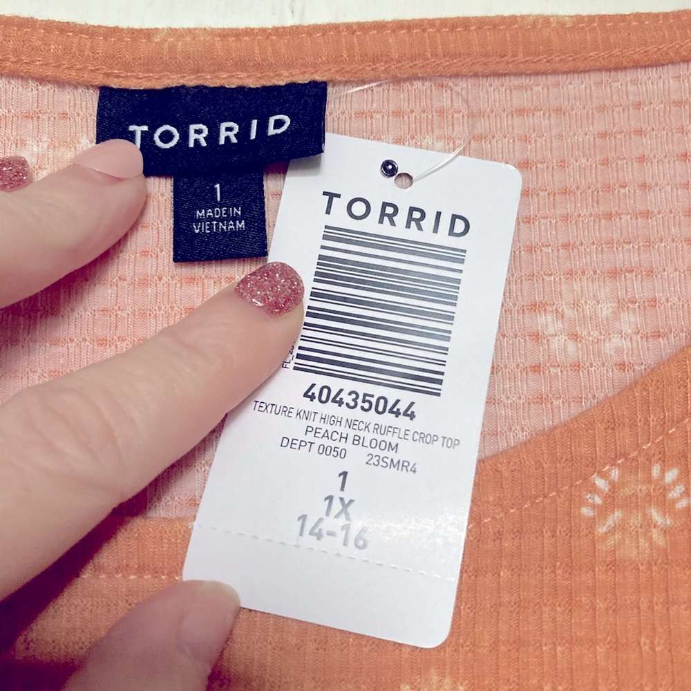 NWT Torrid cropped sleeveless top, peach gauze w/ruffle, sz 1X. - Picture 5 of 13